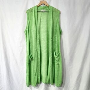 Woman Within‎ Duster Cardigan Size 2X (26/28) Lime Green Lightweight Linen Blend